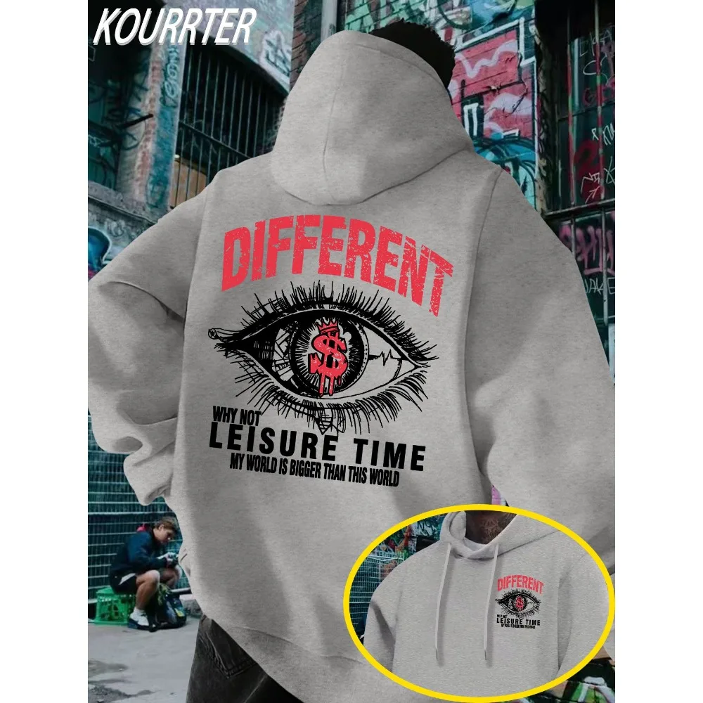 Different Money Eye Graffiti Back Print Hoodie, Trendy Urban Street Style Autumn Winter Fleece Sweatshirt