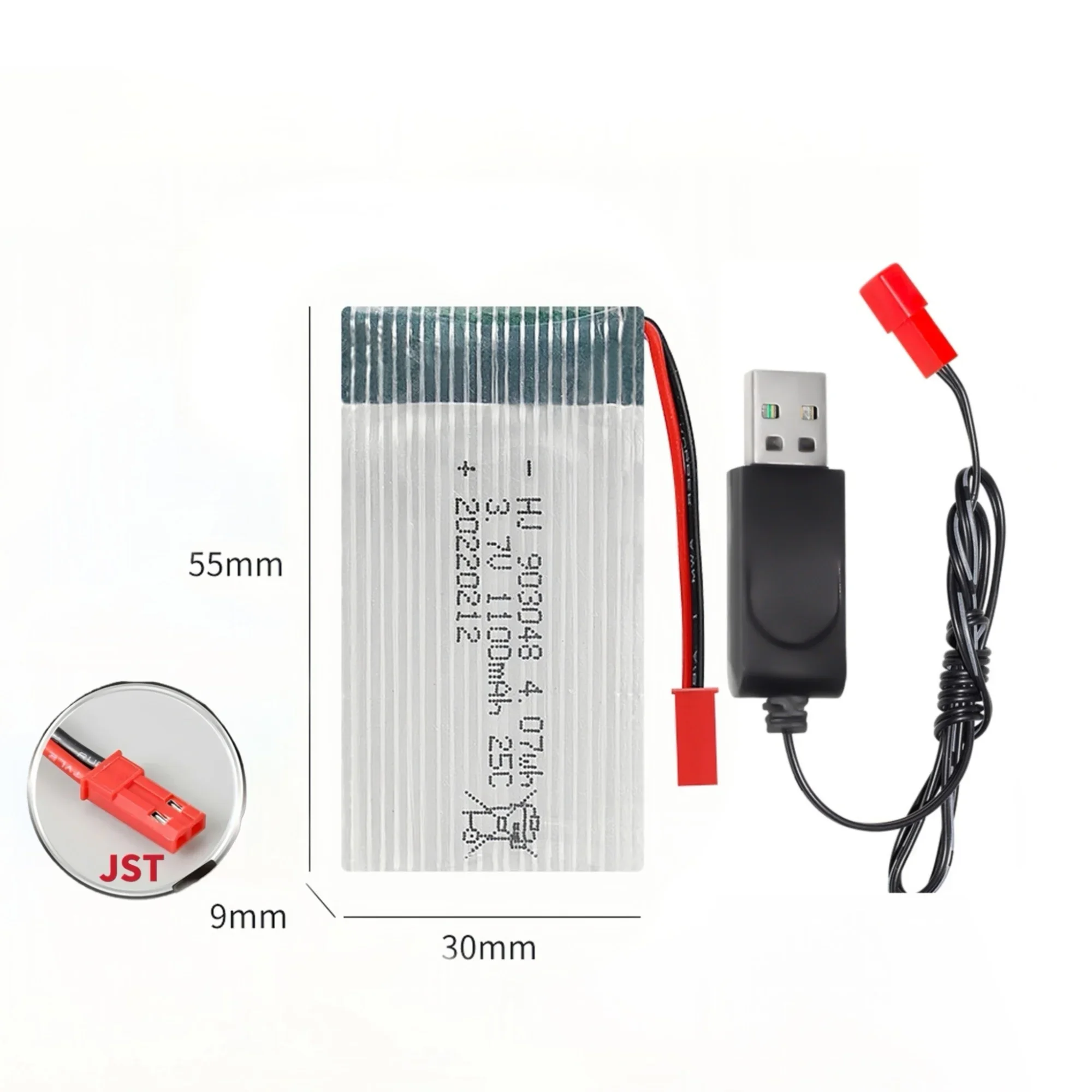 903048 Batteria per aereo modello 3.7V1100mAh Batteria Lipo Caricatore USB per F100 F110 H11D H11C MJX T04 T05 T25 M03 ‌ Modello drone X5SW