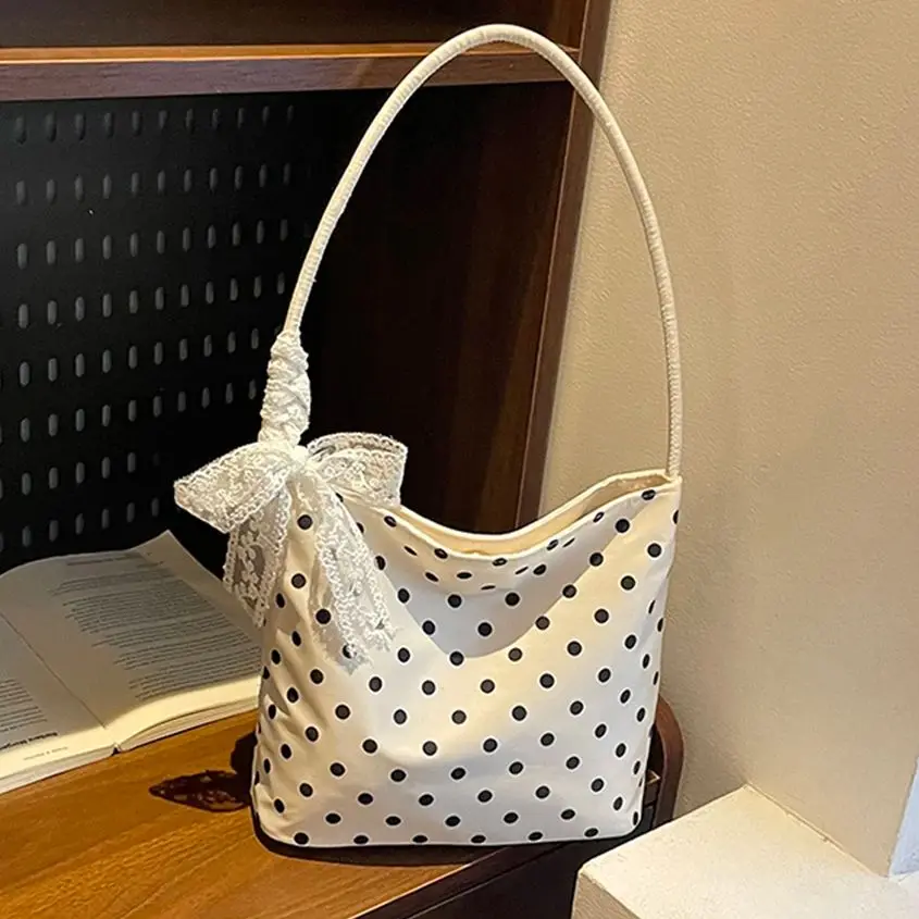 

Simple Polka Dot Single Shoulder Women Tote Bag Korean Style Fashion Versatile Spring Summer Handbag Large Capacity Underarm Bag