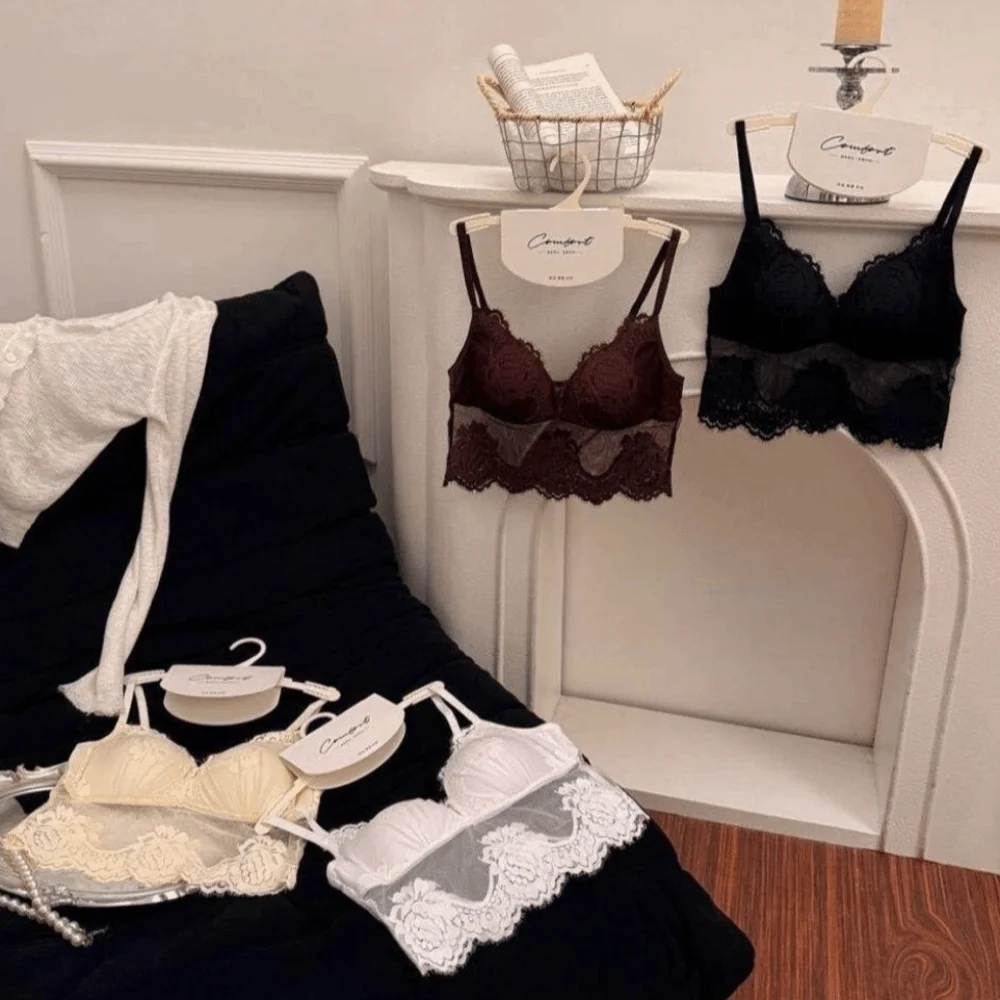 Spicy Girl Style Mesh Lace Camisole Flower Slim fit Lace Corset Sleeveless Transparent Crop Tops Ladies
