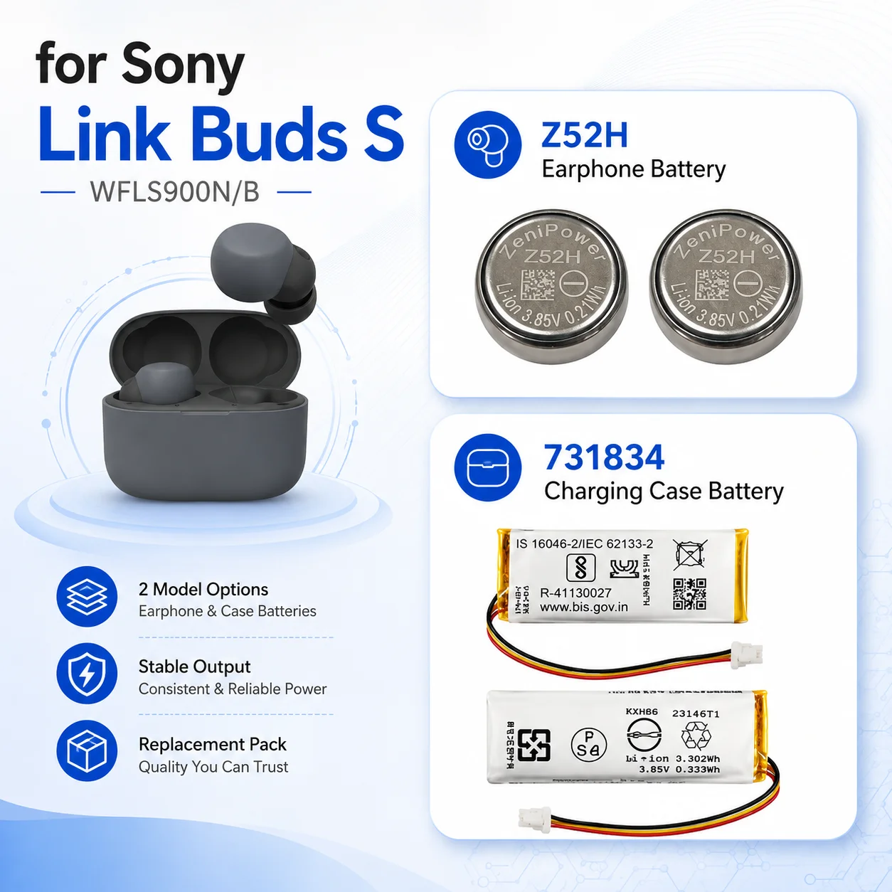 

Z52H 731834 Rechargeable Battery for Sony LinkBuds S WF-LS900N Bluetooth Earbuds Charging Case Repair Cell with Tools