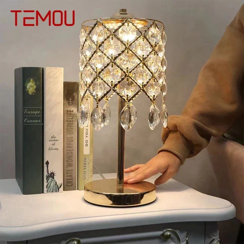 TEMOU-Candeeiro de Mesa LED Cristal, Luz de Mesa de Cabeceira, Luz Contemporânea para Casa, Sala, Decoração do Quarto