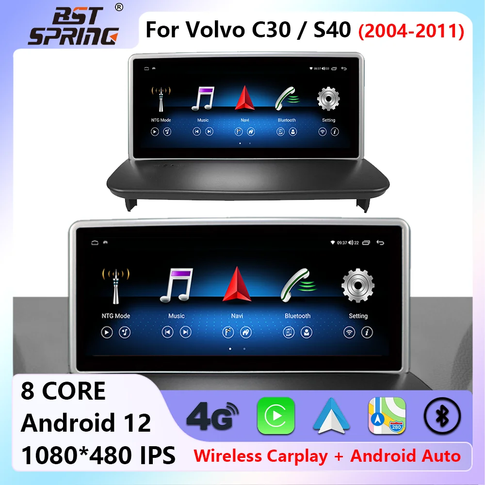 Android 12 Carplay For VOLVO C30 S40 C70 2004-2012 Car Radio GPS Navigation Multimedia Video Player tereo Carplay&Android Auto 