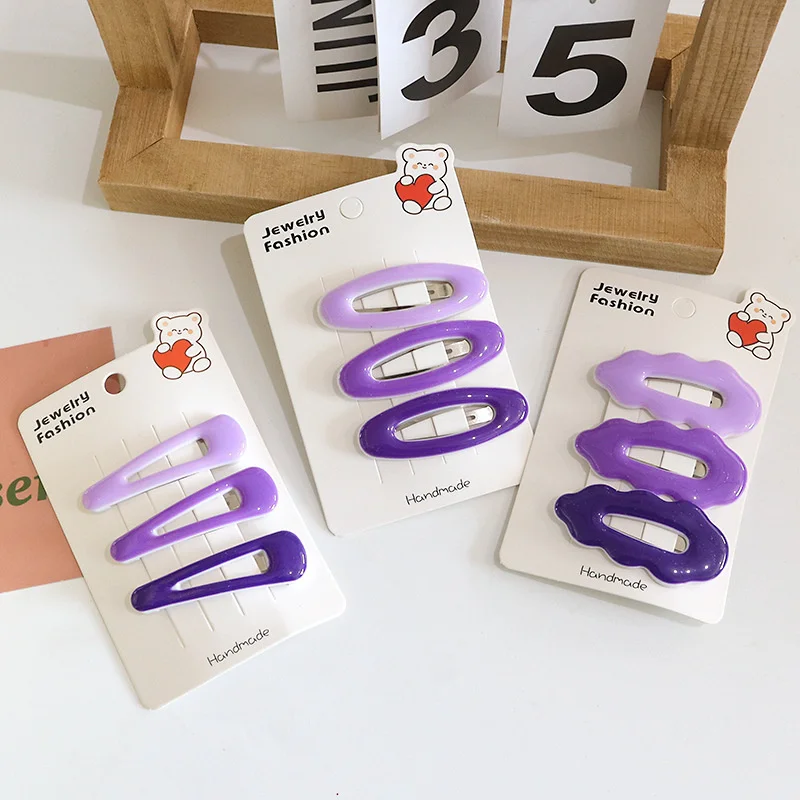 3 pieces/set sweet purple hollow out basic style versatile bb clip bangs hair clip children's new hair clip hair