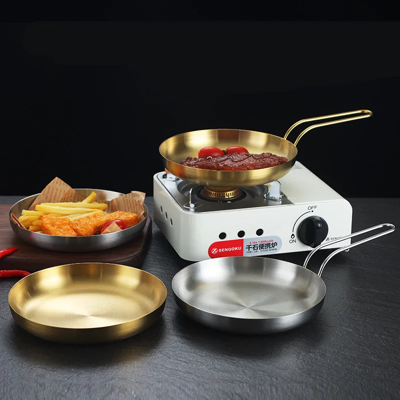 Durable Stainless Steel Golden Sliver Frying Pan Steak Skillet Roasting Cooking Pots Kitchenware Kitchen Cookware Accessories