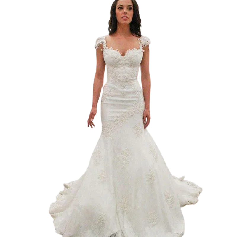 Abiti da sposa a sirena con scollo a cuore personalizzati con spalline Spaghetti Sweep Fashion Abiti da sposa africani senza schienale in pizzo