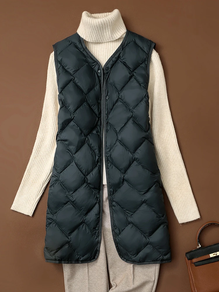 NewBang Long Ultra Light Down Vest Women Duck Down Vests Female Diamond Warm Lighteight O-neck Coat