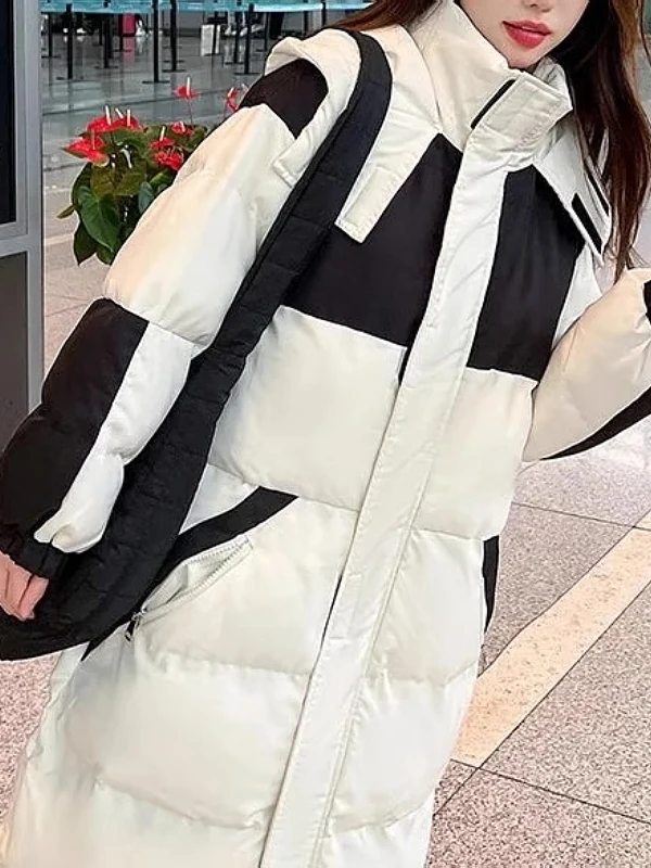 

Large Size Women's Mid-Length Cotton Jaet Over-Knee Hooded Faionable Winter Outerwear Loose Design Korean Sle