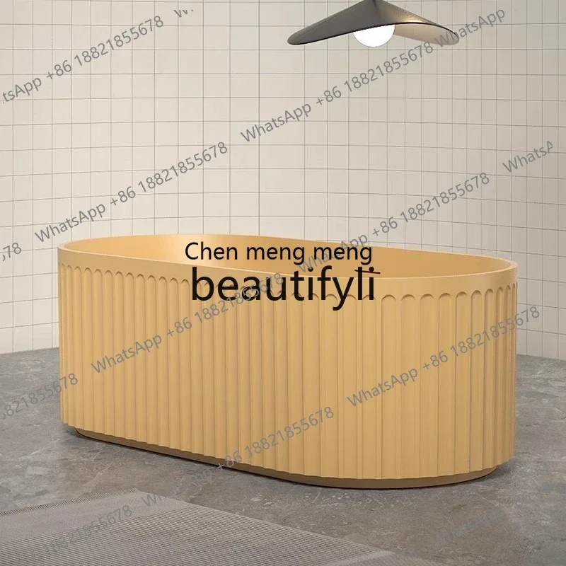 New arrive Bathtub Household Small Unit Free-standing Artificial Stone Color Oval Wide Vertical Stripe Orange Bathtub
