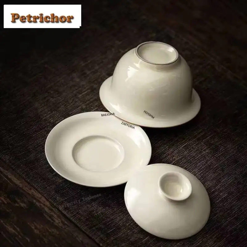 125Ml Retro Palnt Ash Ceramic Gaiwan Traditional Bowl With Lid Tea Tureen Making Cover Cafes Teaware Supplies