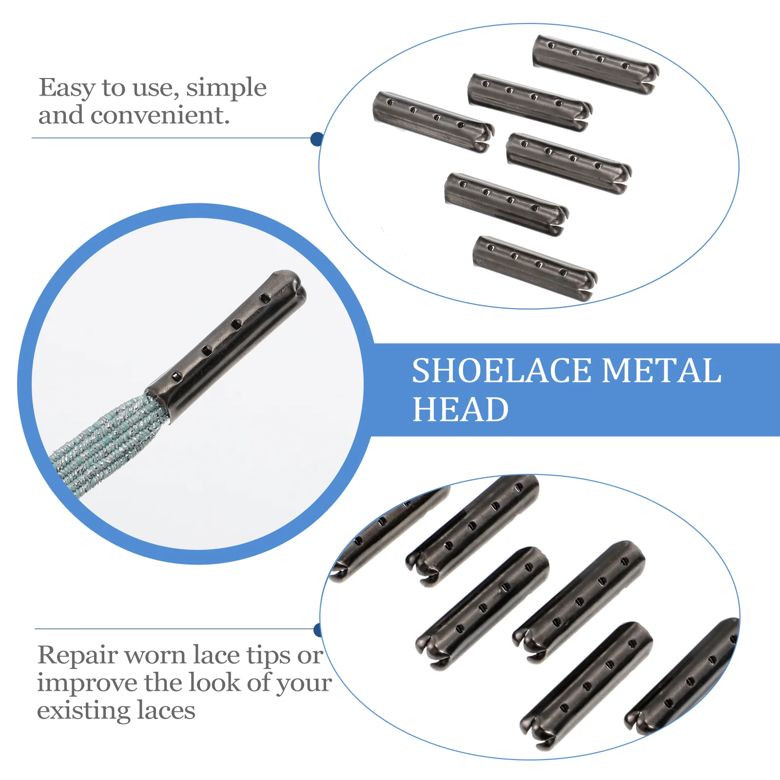 100 Stück Schnürsenkel-Kopfschnürsenkel, Ersatz, schwarz, elastisch, glatte Enden, Zubehör, Metallspitze