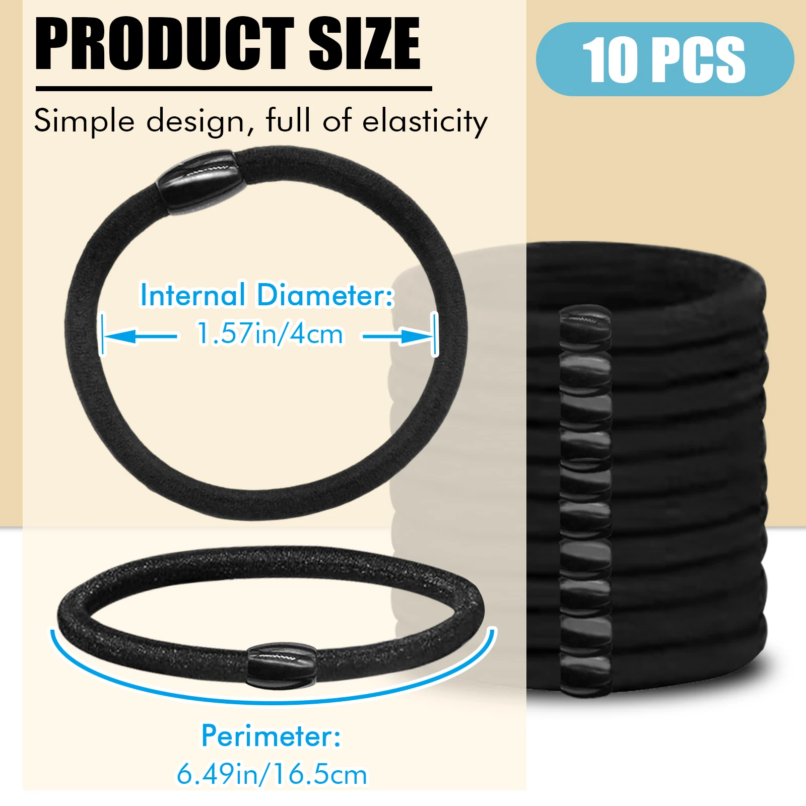 Bold Painless Non Damaging Hair High Elasticity Hair Loop Black Bead Style Headband Non Damaging Hair Simple Rubber Band