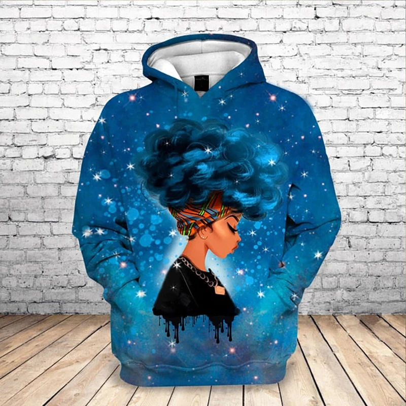 African Woman Hoodies Art Design 3D Printed Streetwear Women's Fashion Oversized Sweatshirts Hoodie Pullovers Tracksuit Clothing