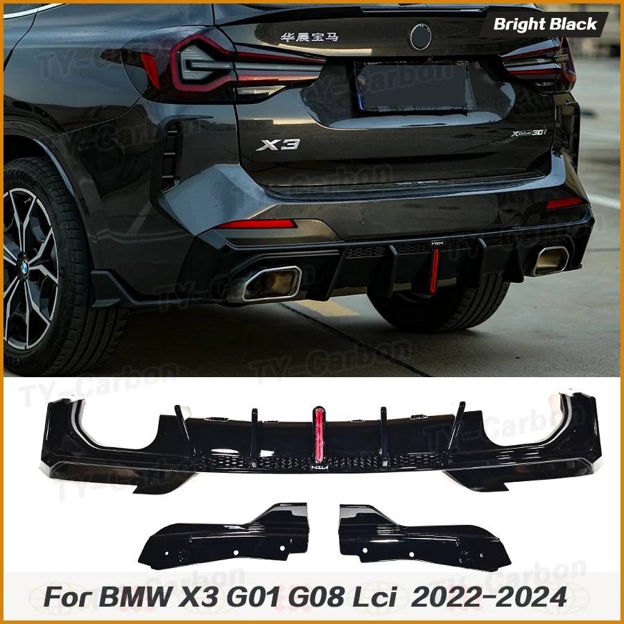 

Glossy Black Rear Bumper Diffuser Lip With LED Light Rear Lip Spoiler for BMW X3 G01 G08 LCI M Sport 2022+ Car Tuning Exterior