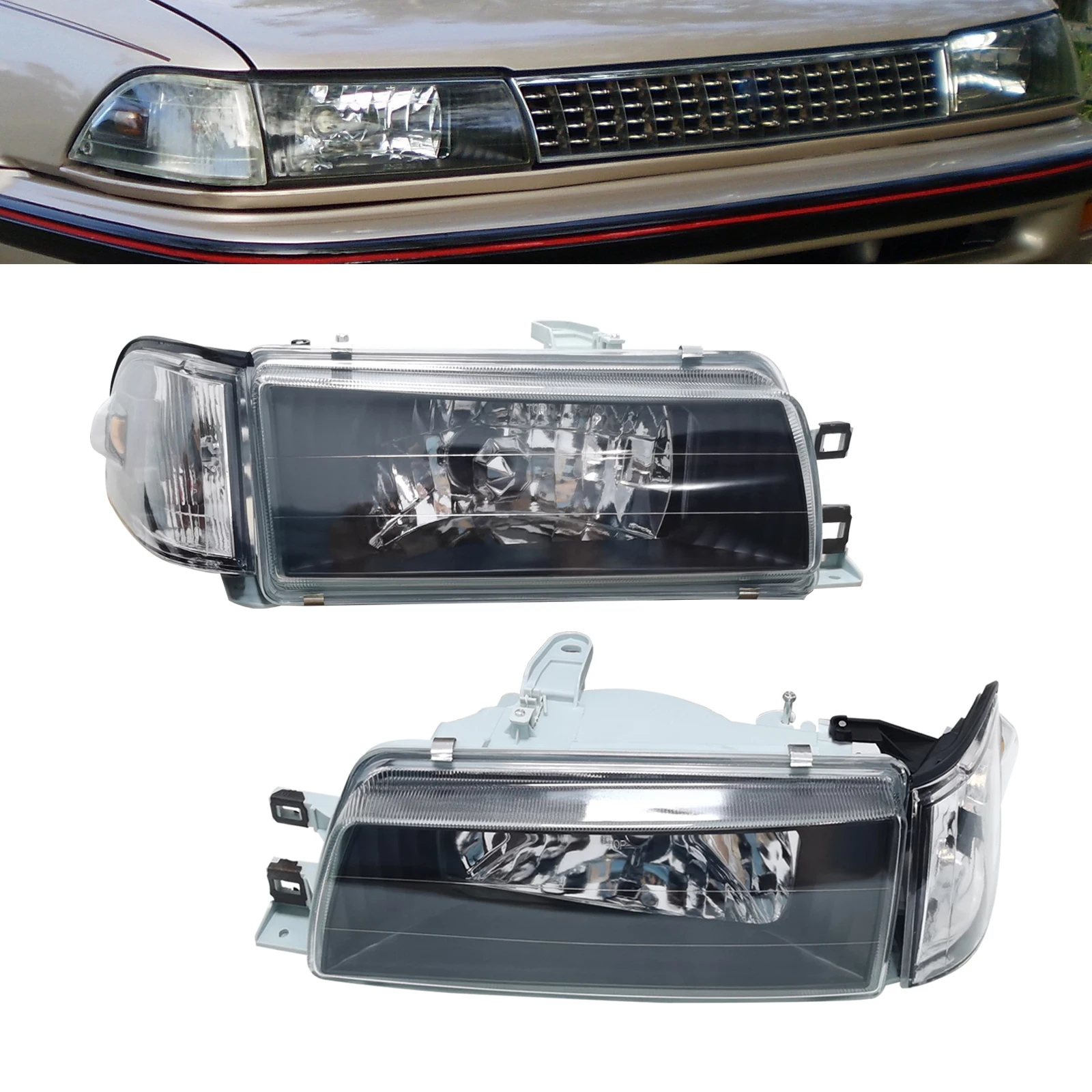 

LH & RH Car Head Light, Halogen Headlights Corner Lamp, Fit for 1988-1992 Toyota Corolla Sedan AE92-E90-EE90, Headlamps Set