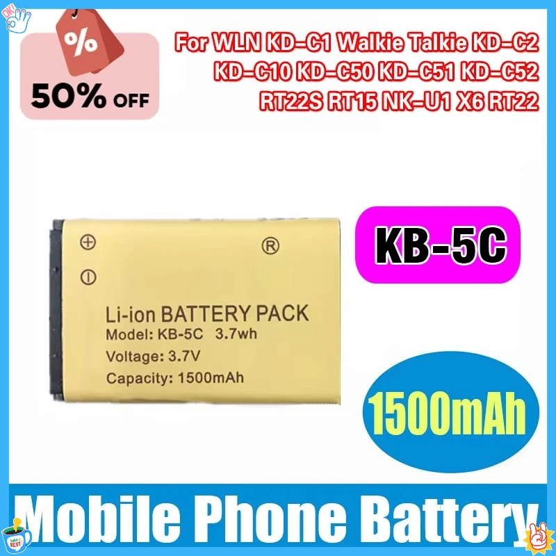 1500mAh 3.7V KB-5C  Li-Ion Battery For WLN KD-C1 Walkie Talkie KD-C2 KD-C10 KD-C50 KD-C51 KD-C52 RT22S RT15 NK-U1 X6 RT22