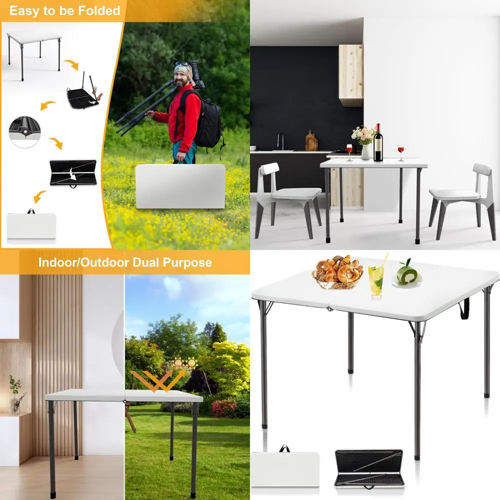 

Portable Square Folding Card Table with Collapsible Legs and Carrying Handle, Ideal for Camping, Picnics, Office, and Parties, W