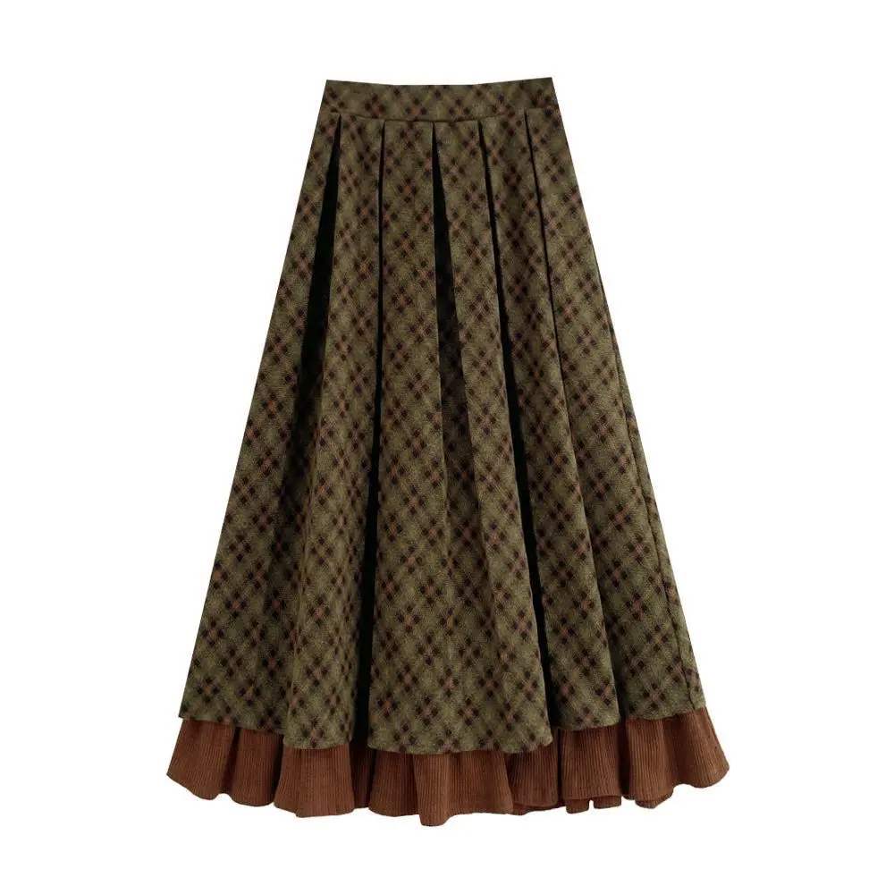 2026 Autumn/Winter New Women's Half Length Skirt Loose High Waist Printed Splicing A-line Skirt