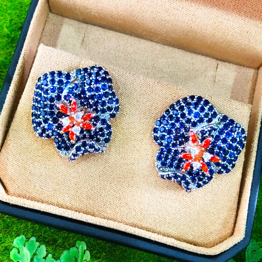 

GODKI Trendy Blue Flowers EarringS For Women Wedding Cubic Zircon Indian Dubai Bridal Earrings Costume Jewelry Summer Party
