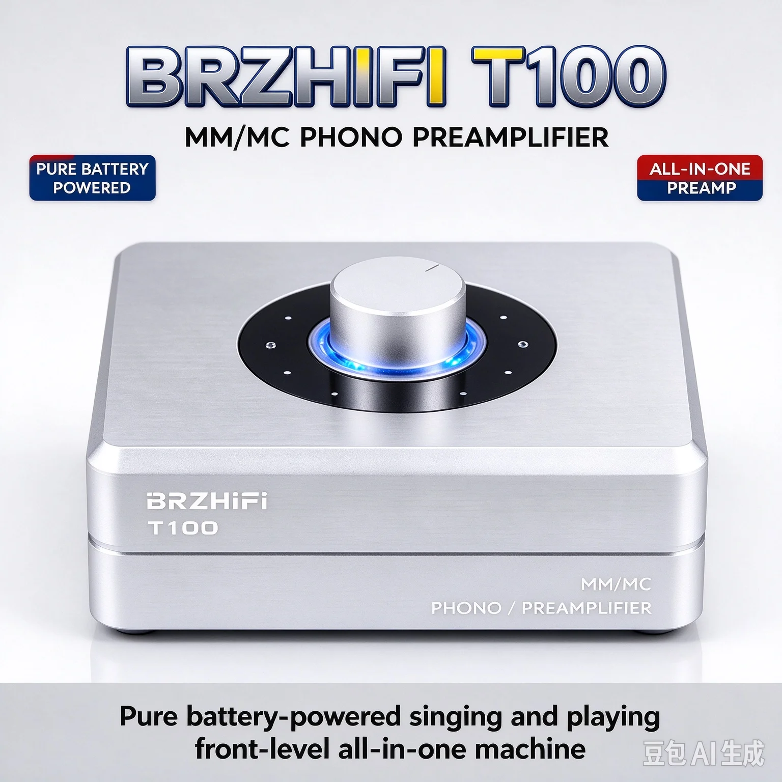 BRZHIFI-T100 transistor audio pre-amplifier, fully battery-powered audio processing unit, all-in-one player