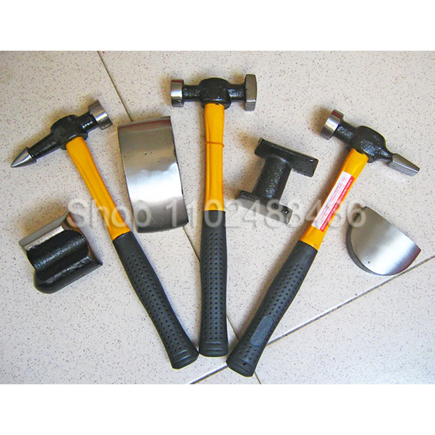 7PCS Kit Auto Body Dent Repair Hammer Dolly Tool Kit Panel Beater Sheet With Plastic Case Bumping Removal Auto Tools