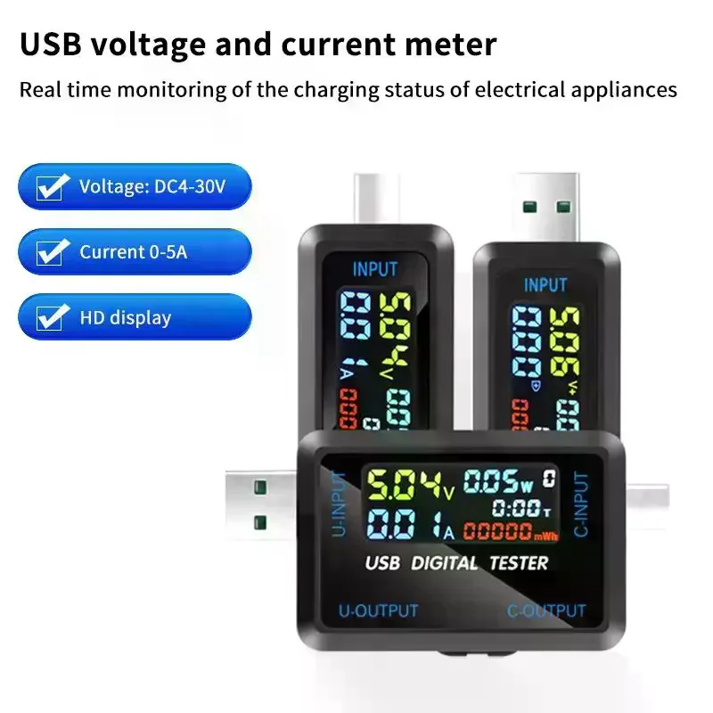 10 In 1 USB Type C Voltmeter Ammeter Capacity Tester DC 4.5 To 36V 0 To 8A Multiple Fast Charging Auto Detection High End