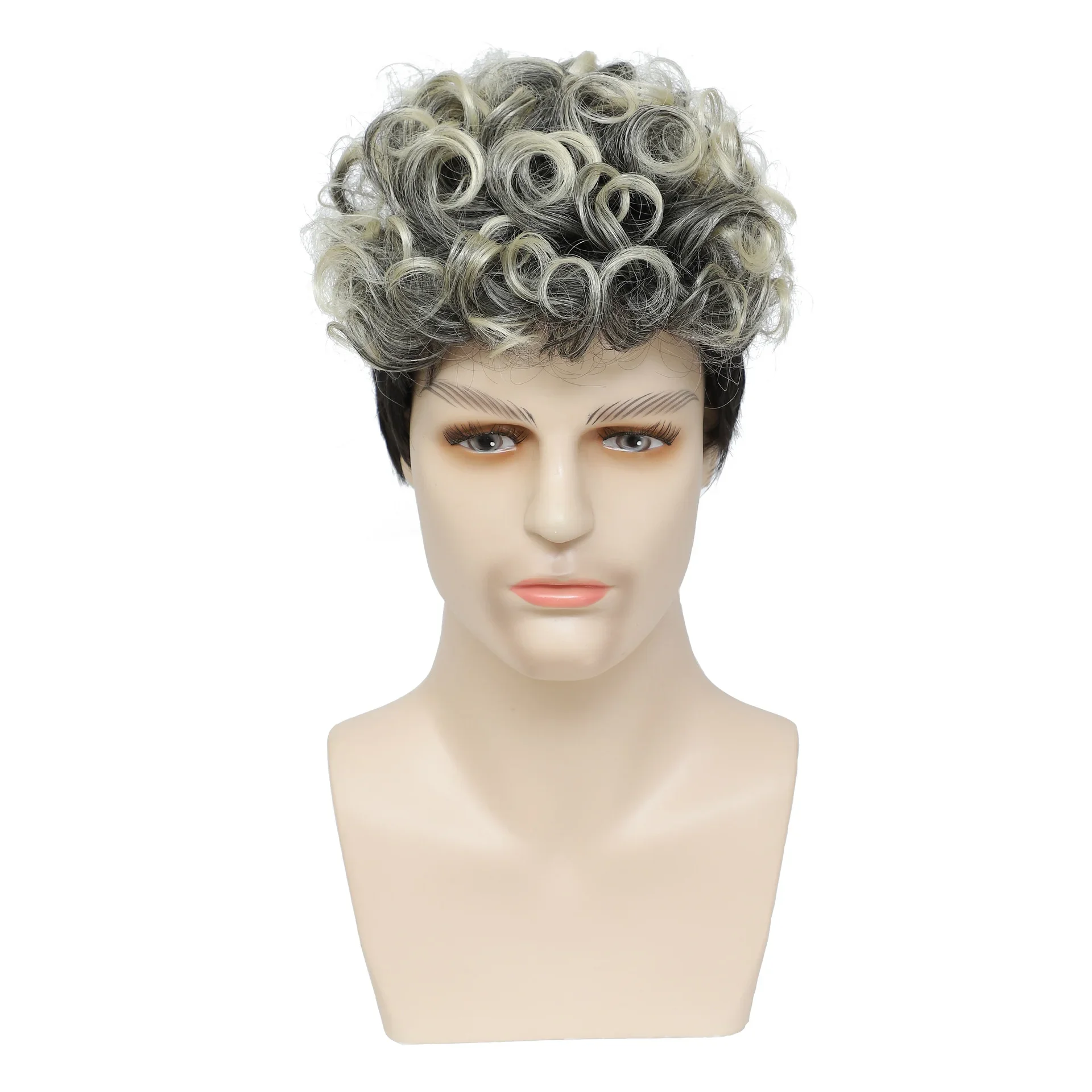 Nueva peluca sintética para niños, pelo corto y rizado negro mezclado, moda esponjosa para hombres, pelo corto y rizado, cubierta de cabeza de seda de alta temperatura