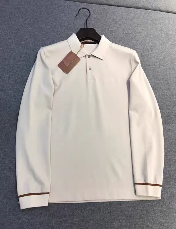 Italian Luxury Men's  Shirt Embroidered Logo Long Sleeve Casual Breathable Cotton Business Simple Spring Autumn Long Velvet