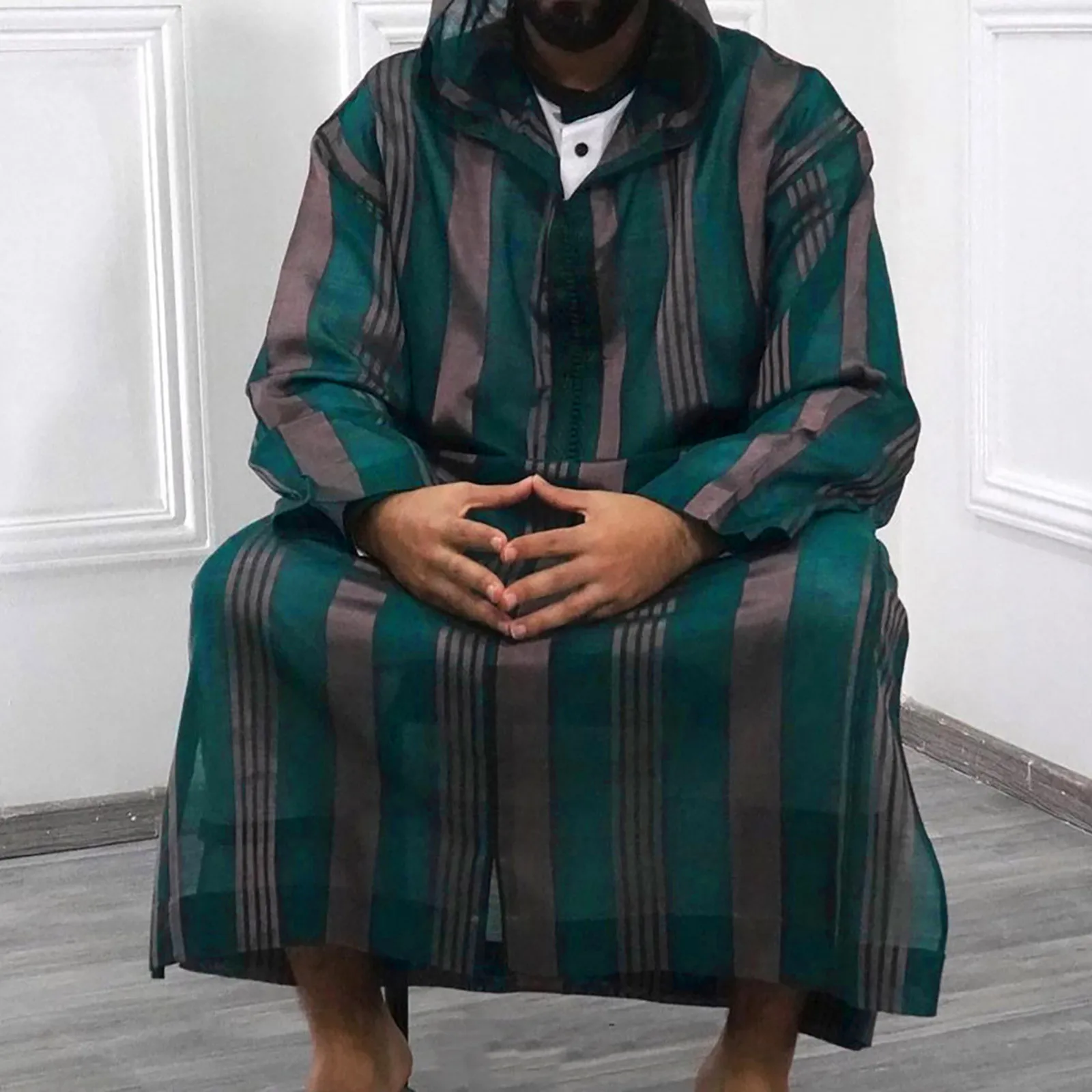 Muslimisches Kleid, islamische Kleidung, Kaftan, bedruckt, Jalabiya Abaya, langes Kleid, Blumenmuster, Herren, Saudi-Arabien, langärmelig, Ramadan-Ostenroben