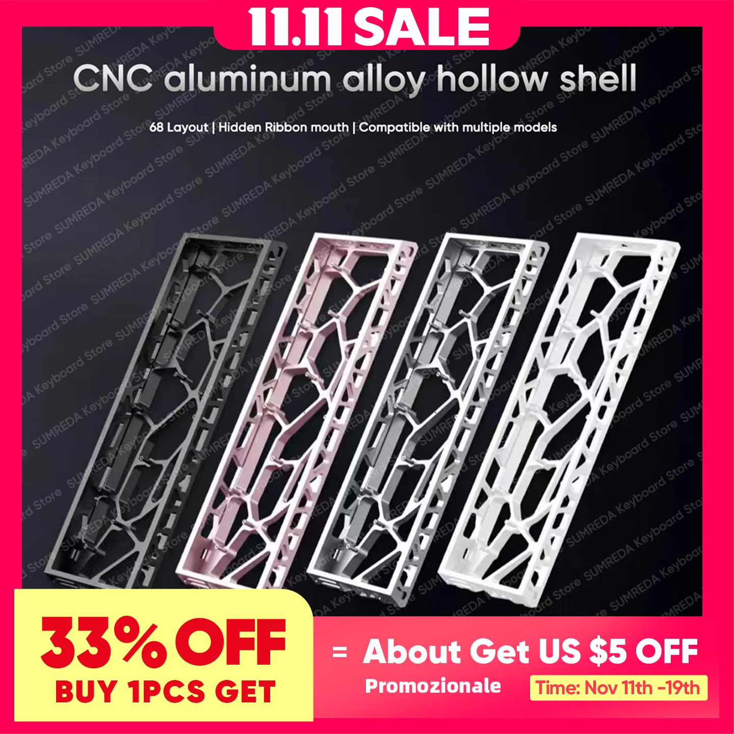 

H68 Mad68 ATK68 V2 Полый алюминиевый чехол для клавиатуры 68% раскладки клавиш для клавиатуры Mad 68he Fire68 Mchose ACE68 KZZIG68SE G65