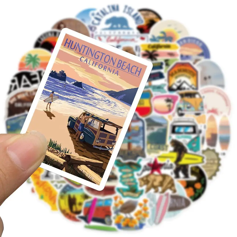 10/50pcs USA California Travel Beach Surfing Stickers DIY Motorcycle Skateboard Laptop Luggage Decals Car Styling Sticker Toy