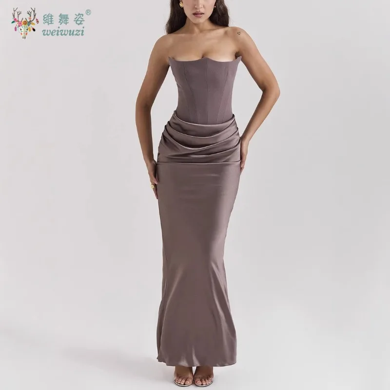 Abito da sera formale per occasioni sociali in raso semplice senza spalline slim fit Abito da cerimonia di laurea con gonna a coda di pesce sexy senza schienale