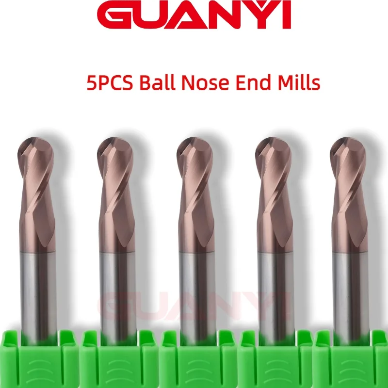 GUANYI HRC62 Tungsten Carbide Ball Cutter High Hardness Extended Ball Nose Milling Cutter CNC Machining Center Coat  Tools