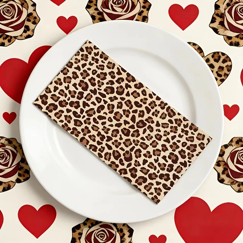 20 Stück Lange Servietten mit Leopardenmuster für Themenpartys, 2-lagiges Papier, für Hochzeiten, Geburtstage, Jubiläen, Partys, Einweg-Tissue – Detail 2