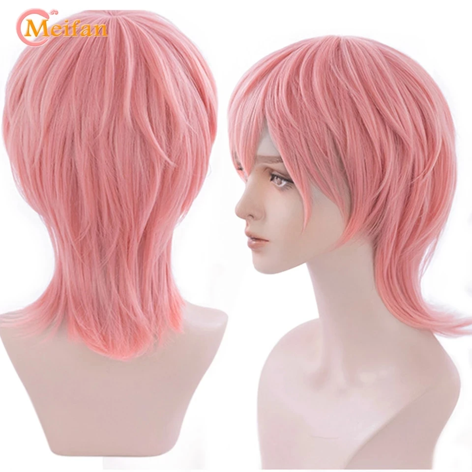 MEIFAN Synthetic Short Cosplay Lolita Anime Men Wig Male Straight Hair High Temperature Fiber Long Ponytail Light Blonde Wig