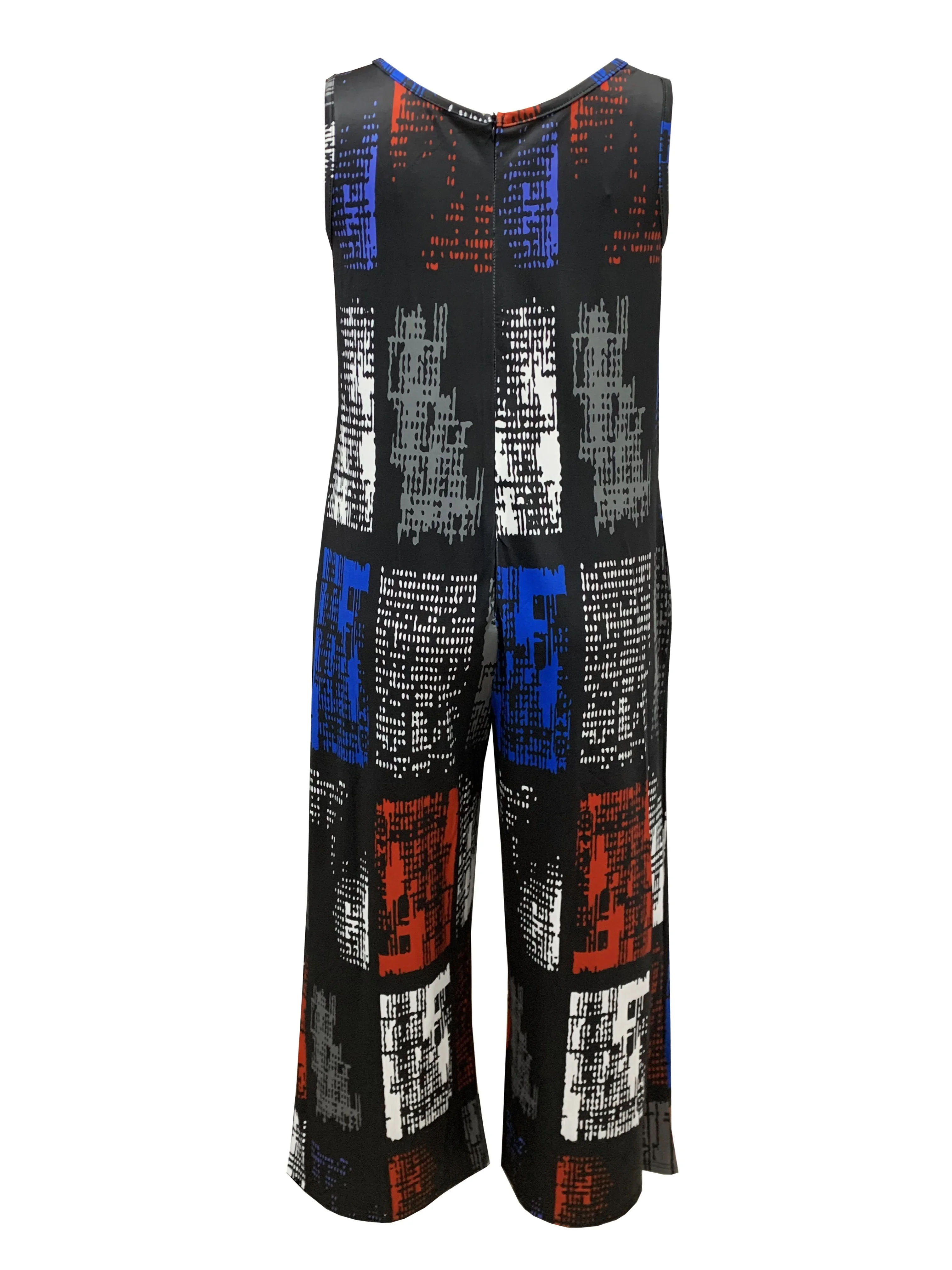 Graphic Print Crew Neck Tank Jumpsuit Casual Sleeveless Loose Wide Leg Jumpsuit Womens Clothing