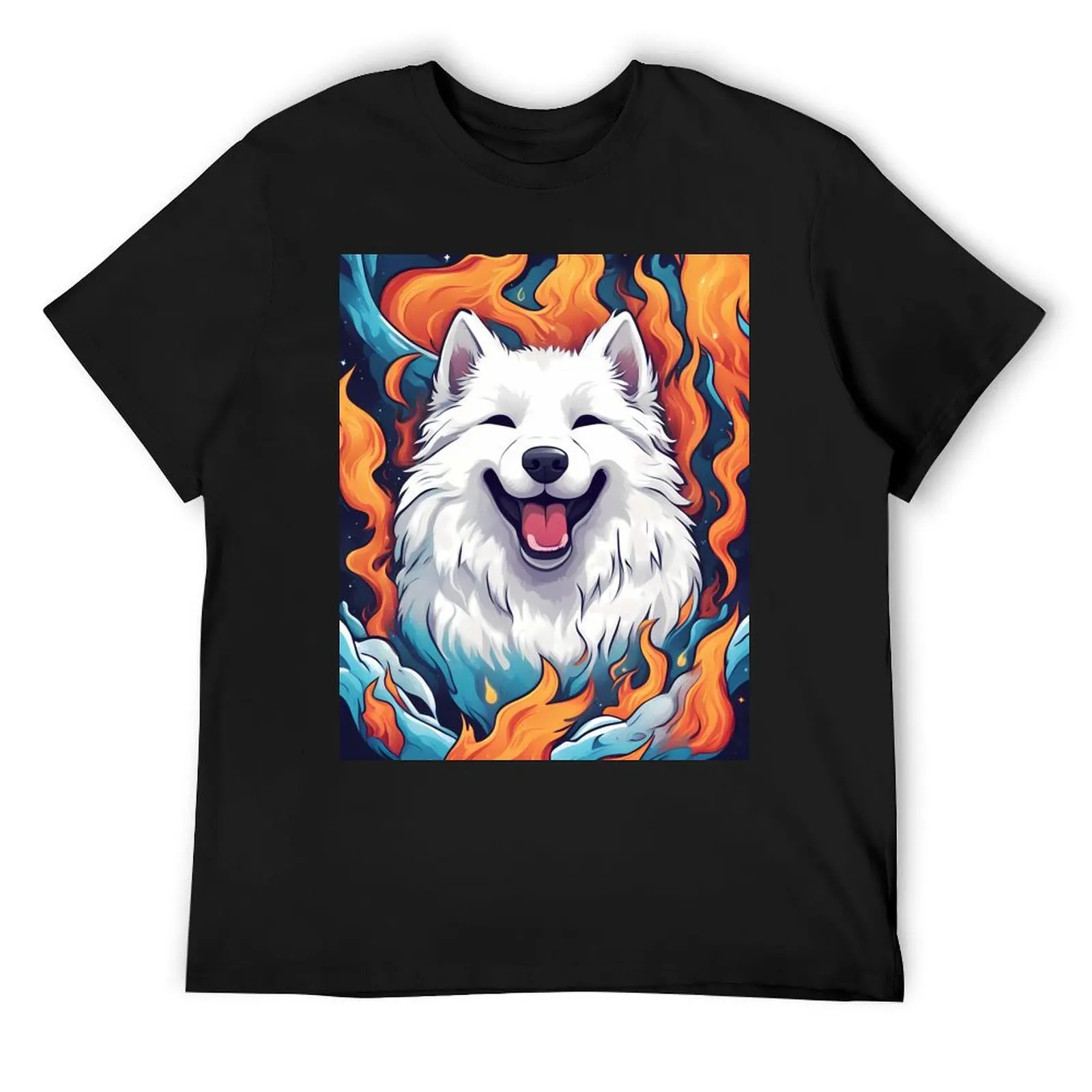 Samoyed Dog Portrait: Vivid Flame Aura T-Shirt tees Aesthetic clothing oversized t shirt men