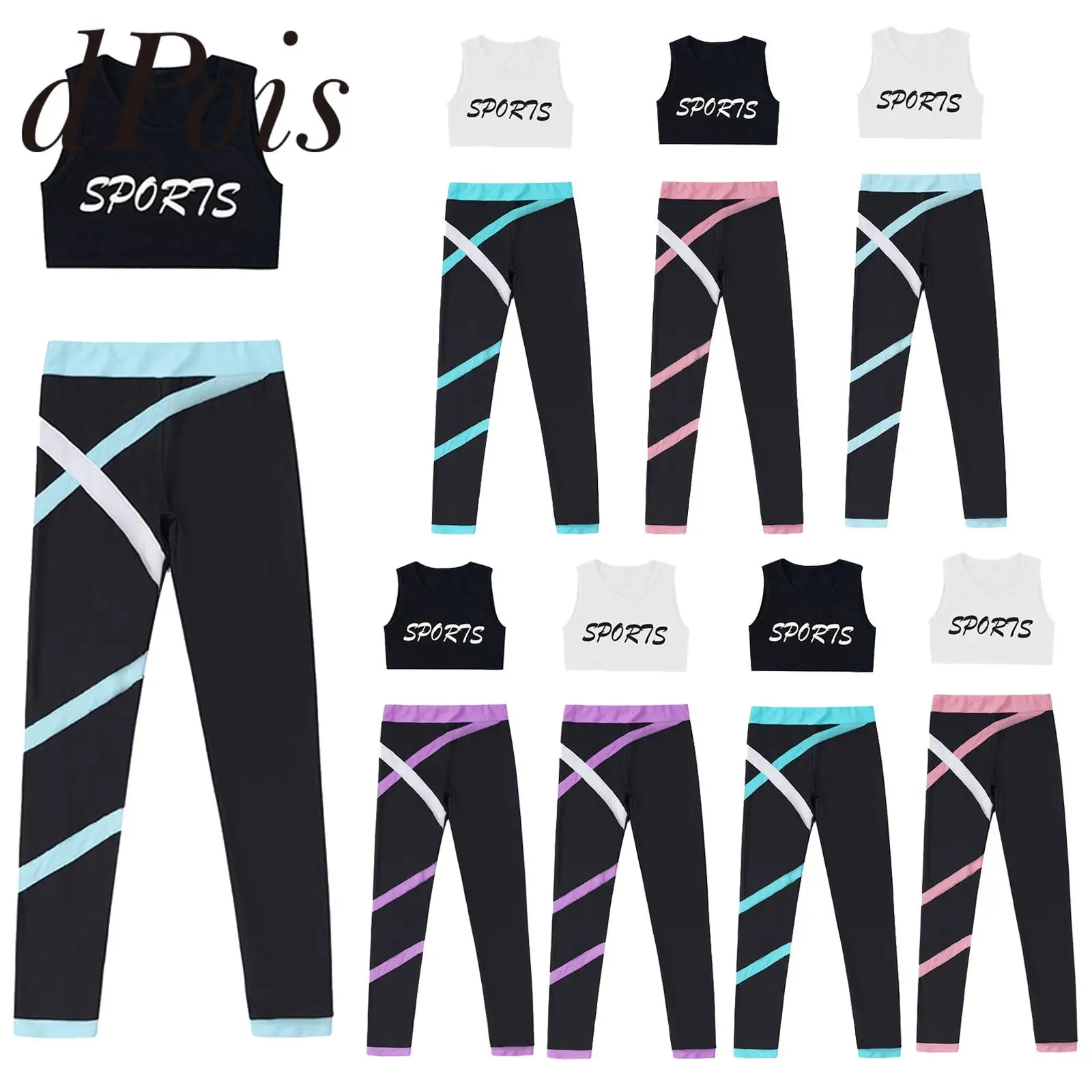 Girls Ballet Outfits Summer Kids Yoga Sets Gym Suits Sleeveless Tracksuits Crop Top with Leggings for Dance Fitness Sportswear