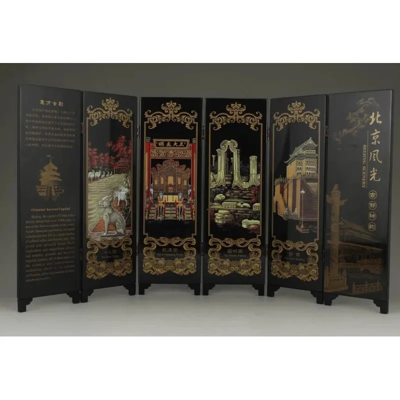 CHINESE OLD LACQUER HANDWORK PAINTING BEIJING SCENERY SCREEN DECORATION