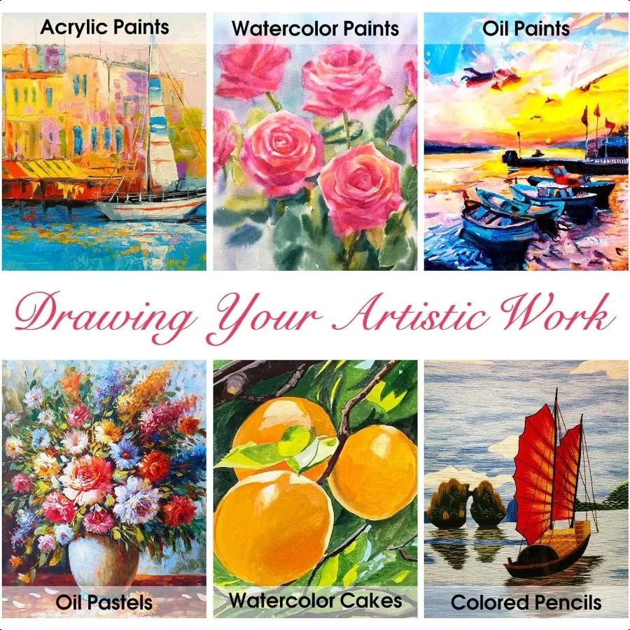 Paia d'arte Set d'arte in legno deluxe Kit di pittura da disegno artigianale con 2 blocchi per schizzi Pastelli ad olio Colori ad acquerello acrilico Creativo G