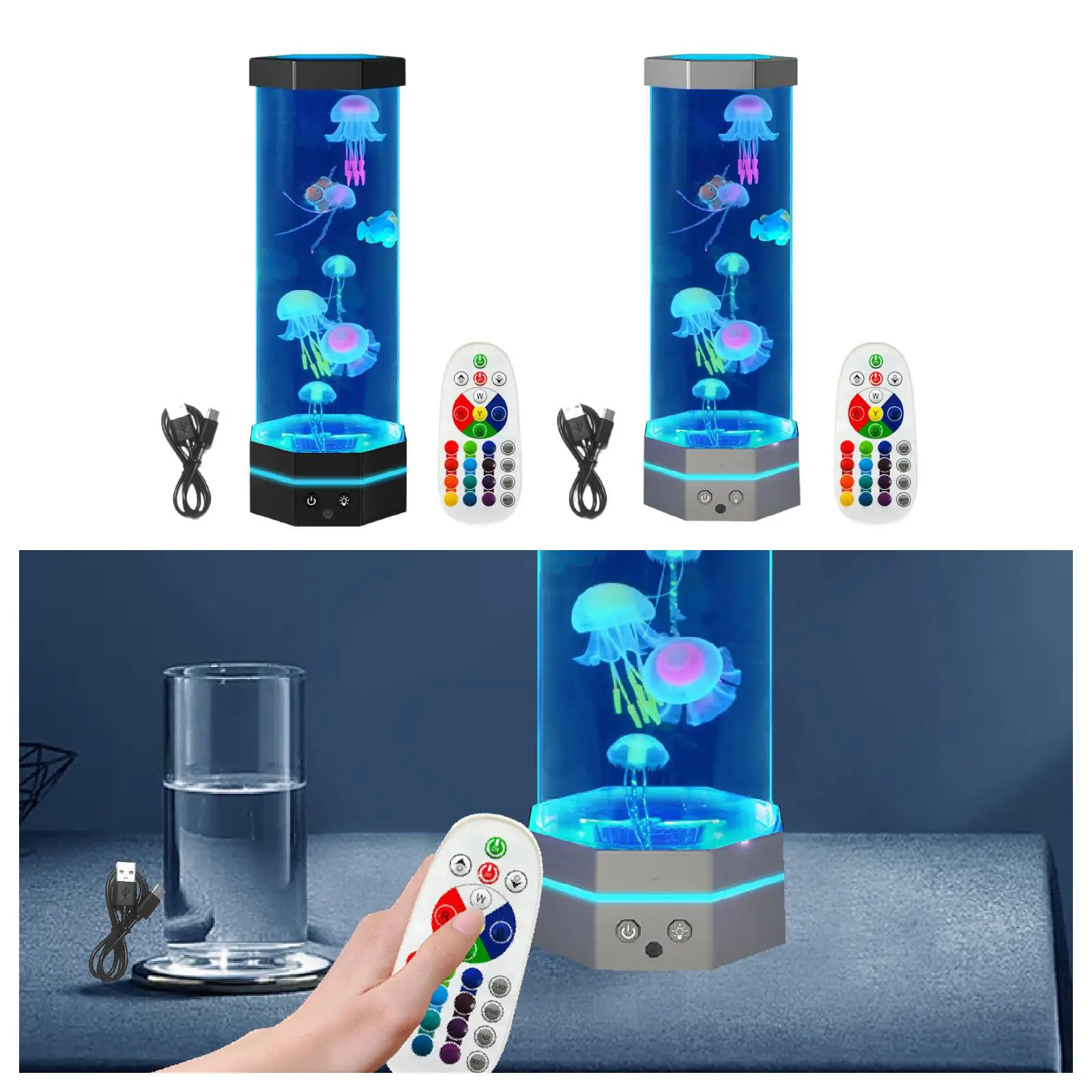 Electric Jellyfish Tank Table Lamp 16 Color Changing Home Decor Gift Room Mood Light for Halloween Home Office Birthday Adults