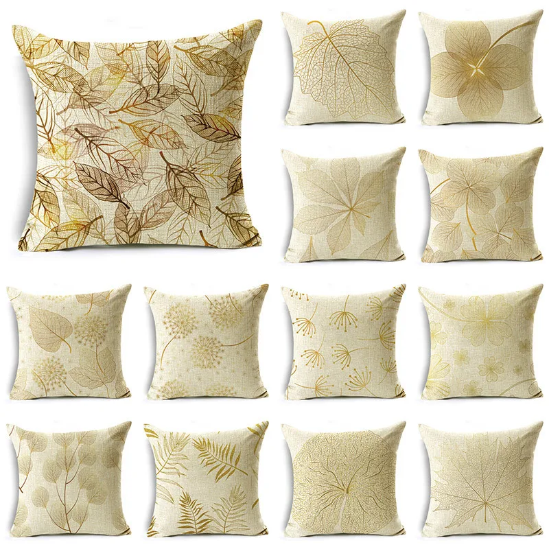 Nordic Style Golden Leaf Simple Bedside Cushion Cover Living Room Sofa Decoration Pillowcase 40*40cm/45*45cm/50*50cm