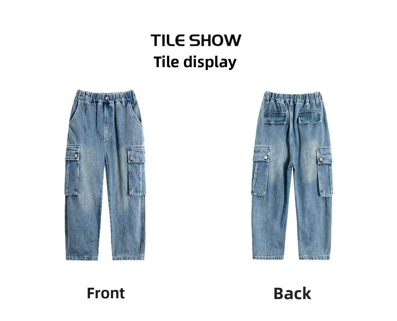 Herbstliche Freizeit-Cargo-Jeans für Jungen mit Taschen, lockerer Schnitt, Teenager-Denim-Hose, modische Kinderjeans, 5-14 Jahre – Detail 6