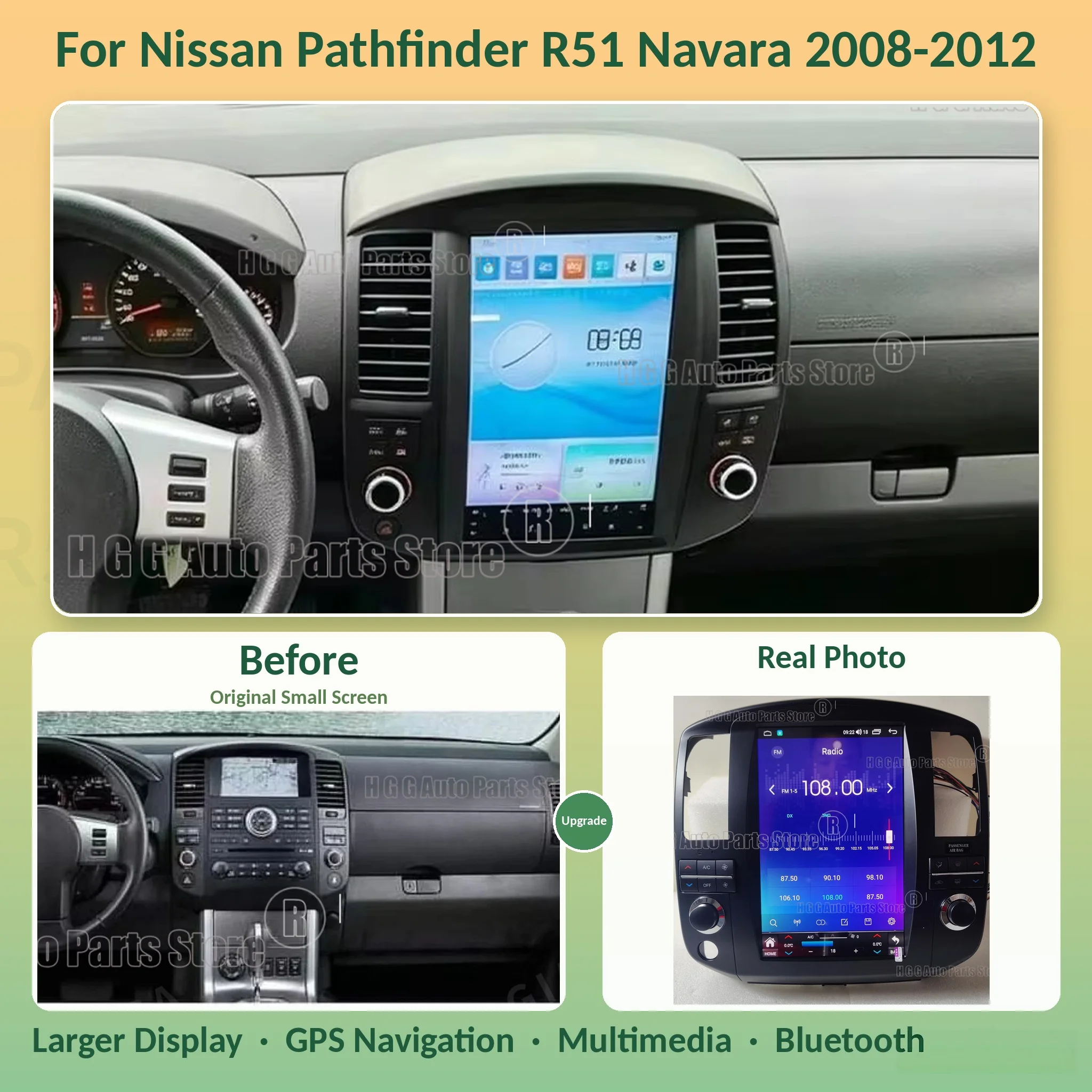 YES 12.8inch For Nissan Pathfinder R51 Navara 2008-2012 DSP Carplay GPS Navirider DSP Vertical Screen Car Radio Stereo Android