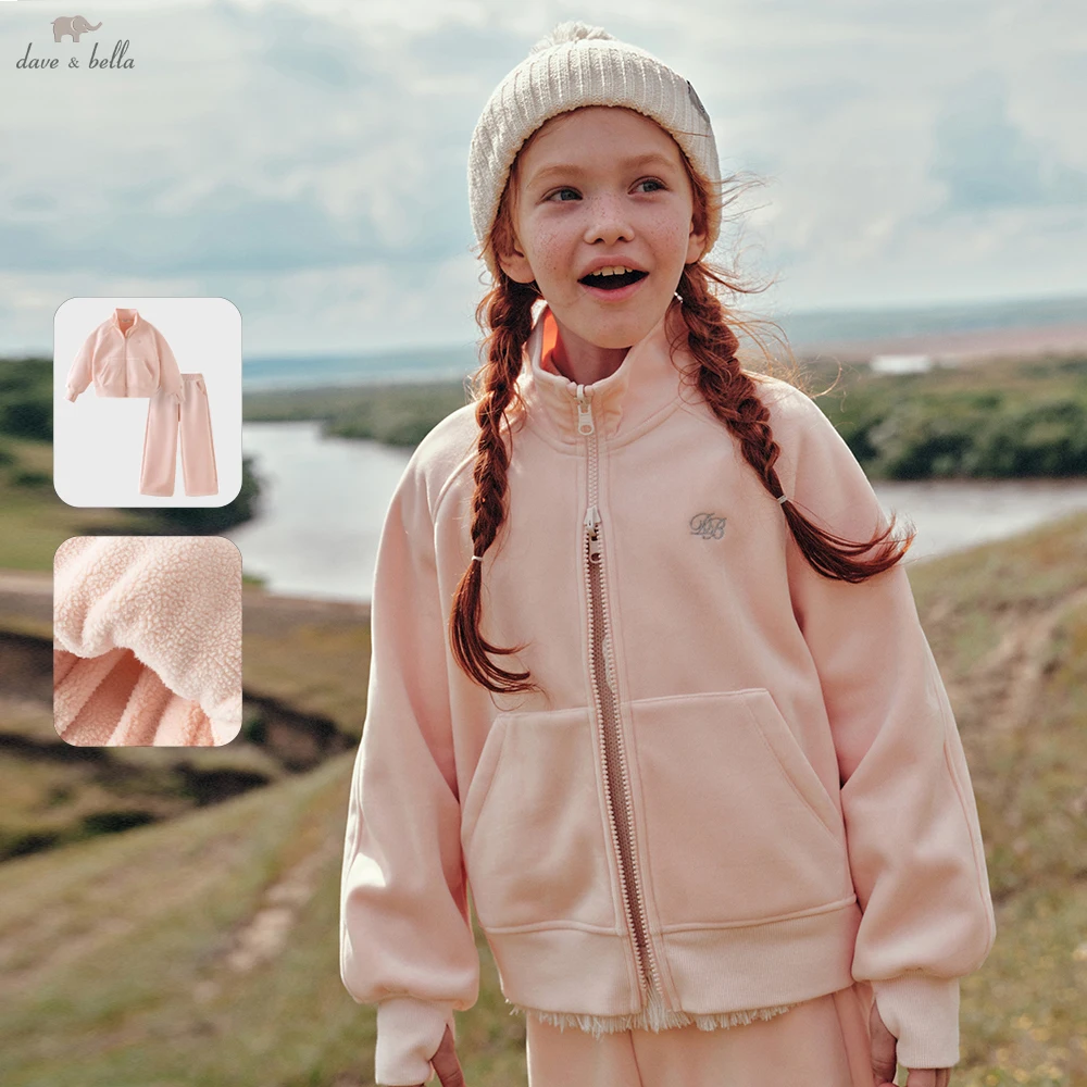 Dave Bella Girls Fleece-lined Sweatshirt Pants Set Winter Two Pieces Set Children Long Sleeve Top Trousers 2pcs Suits DK4264143