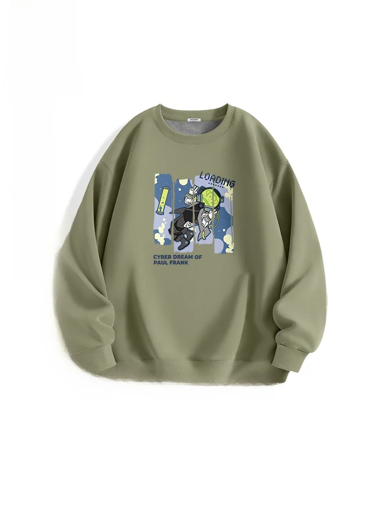 

Fce Lined Printed Sweatirt for Teens Men Winter Casual Sle Comfortable Warm round Ne Thiened Top