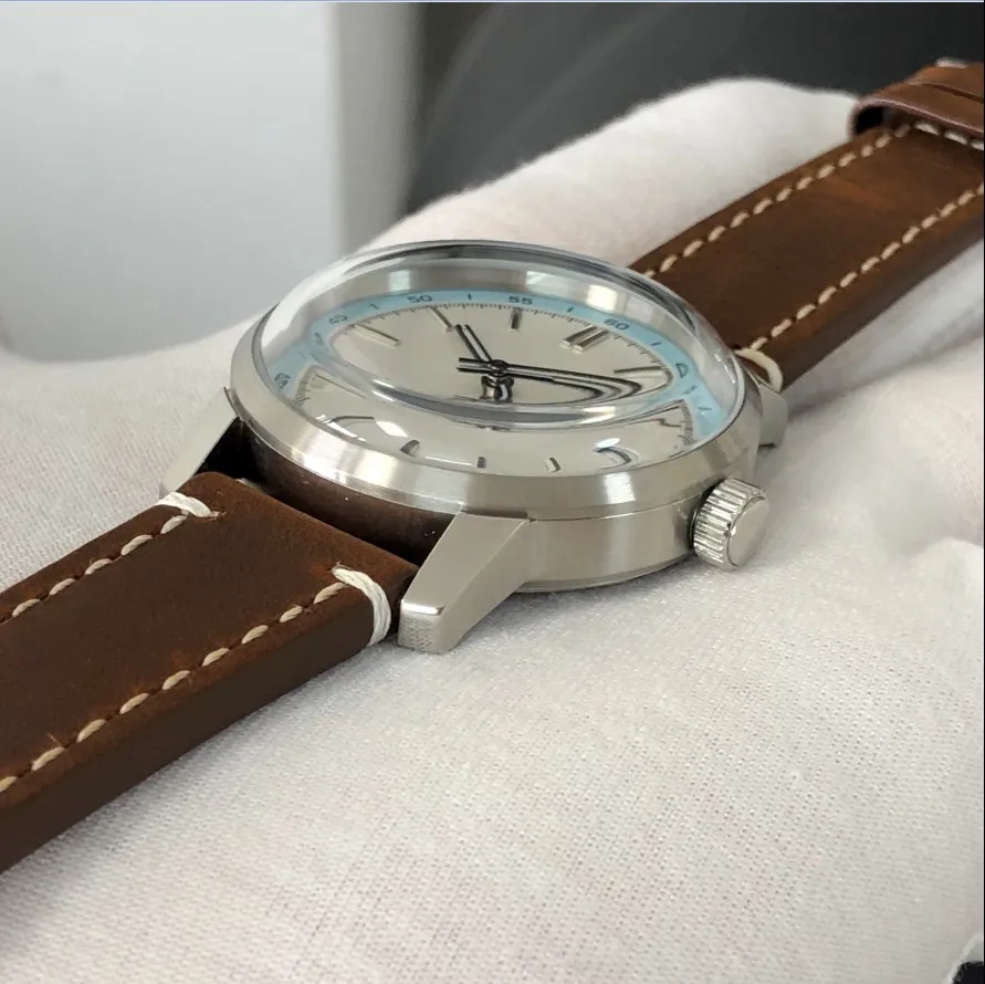 New 40mm No Logo CN NH35 Watch Automatic Mechanical Movement Calendar Window Spherical Crystal Pilot Men's Watches GR1230-25B
