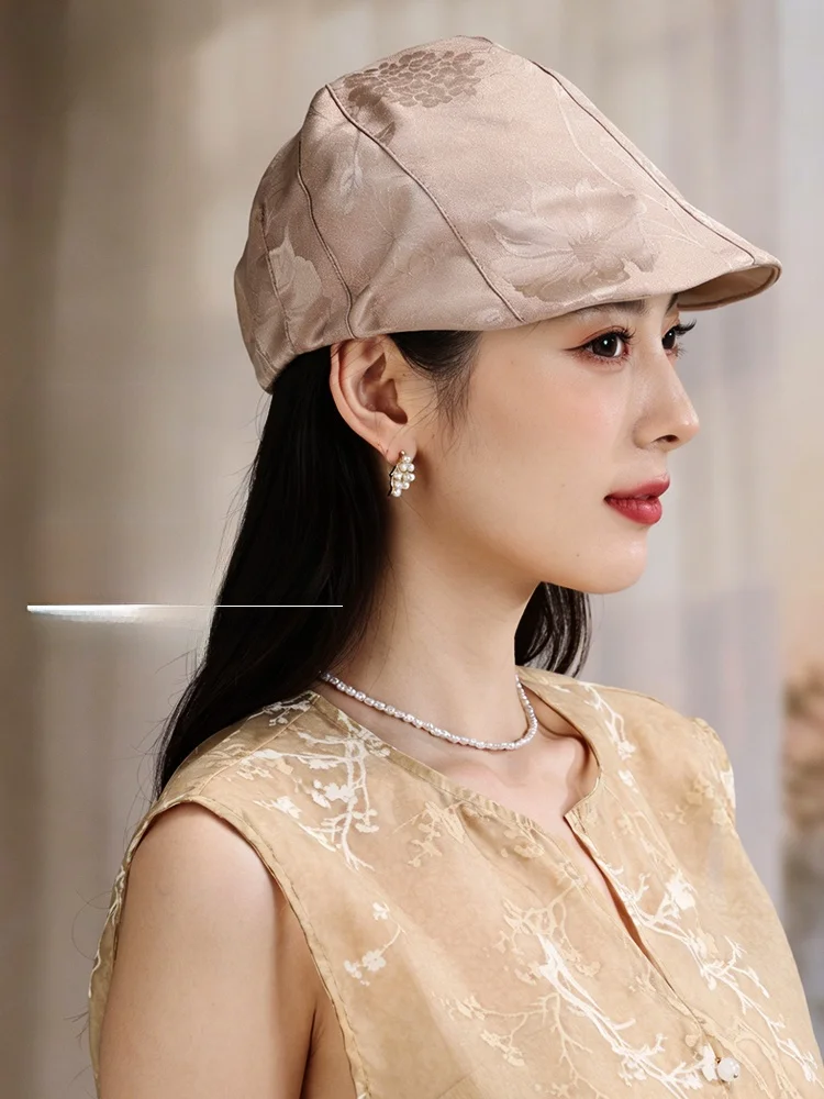 silk-hat-elegant-vintage-face-slimming-spring-summer-hat-for-women-breathable-adjustable-short-brim-duckbill-cap-riding