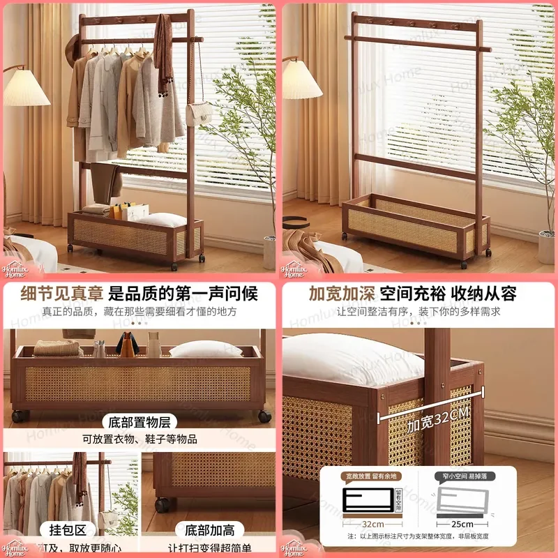 for Floor to Ceiling Bedroom Hanger Movable Indoor Laundry Basket with Wheels Light Luxury Simple Coat Rack for Drying