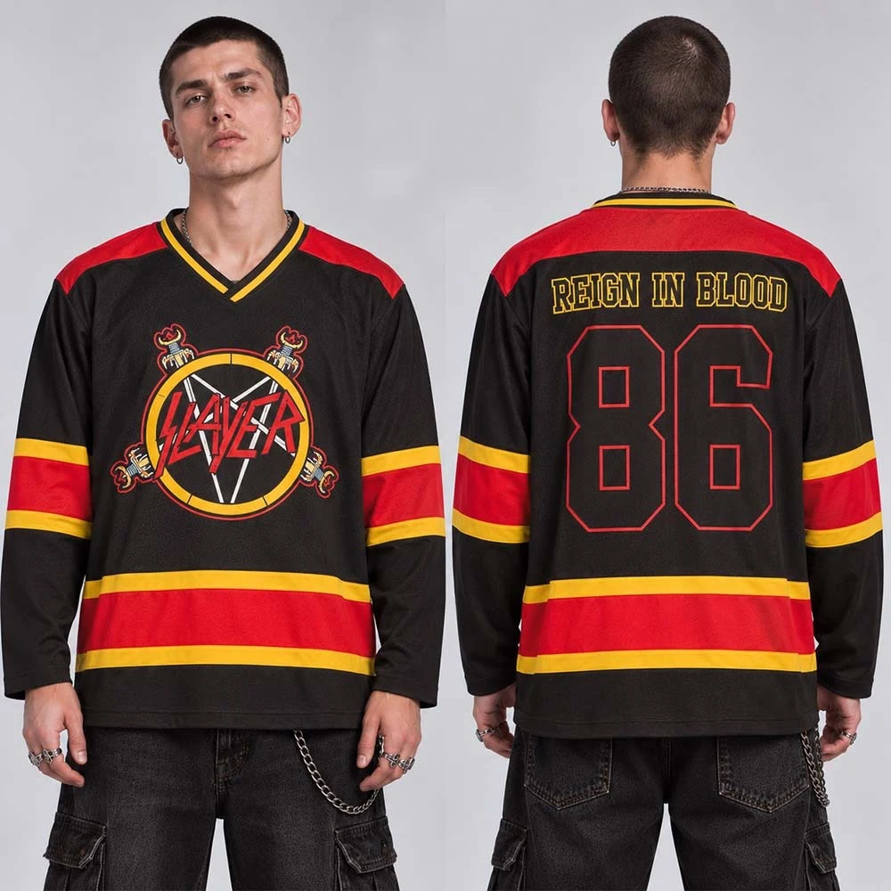 Reign in Blood 40th Anniversary Tour 2026 Hockey Jersey Rock Band Fan Gift Casual V-Neck Long Sleeve T-Shirt Family Matching